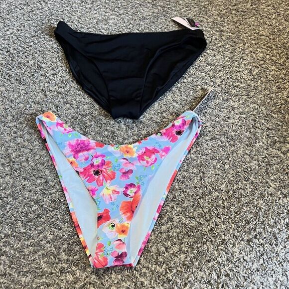Victorias Secret Swim Bikini Bottoms Lot Of 2 Size Large Black Floral Cheeky New - Picture 5 of 5